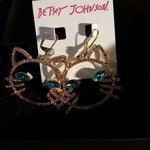 Fabulous rhinestone Betsey Johnson Kitty Cat earri